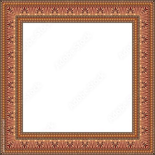 Vector colored classic Greek square ornament. Rectangle of Ancient Greece and Roman Empire. Byzantine painting of walls, floors and ceilings. Decoration of European palaces.
