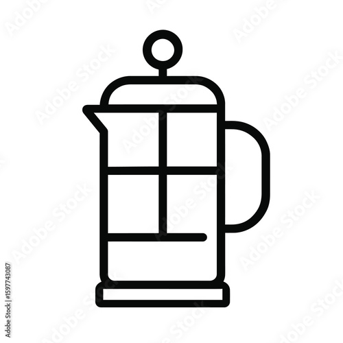 French Press Coffee Maker Icon in Outline