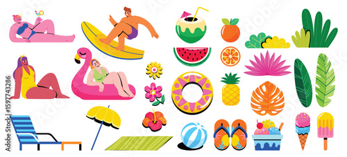 Flat Vibrant Summer Activities and Relaxation Original Set