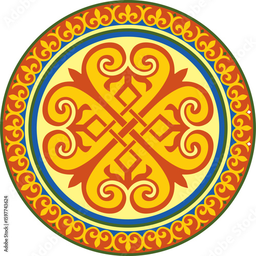 Vector colored round classic byzantine ornament. Circle, ring, border, Ancient Greece, Eastern Roman Empire frame. Decoration of the Russian Orthodox Church
