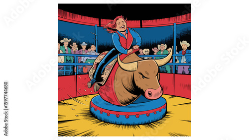"Cowgirl on Mechanical Bull – Stylized Rodeo Vector"

