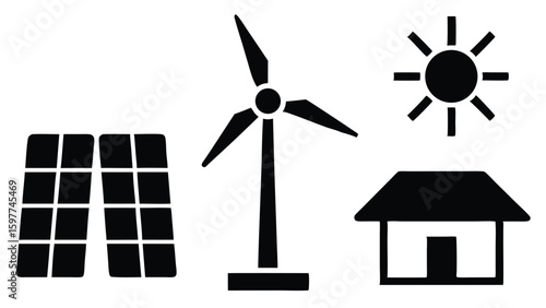 Renewable Energy Source Icons Editable Vector Set for Sustainable Energy Concepts
