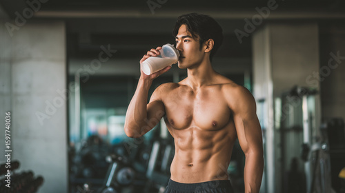 プロテインを飲む男性