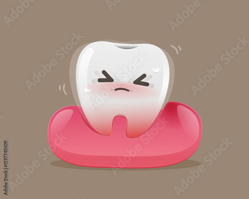 A cartoon of a wobbly and weak tooth in the gum.