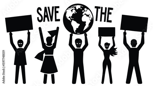 Flat Vector Scene of an Environmental Protest with People and Banners