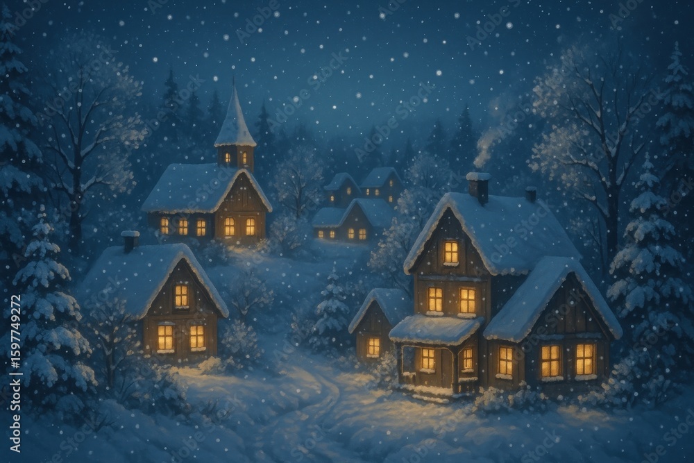 Fototapeta premium Cozy winter village scene