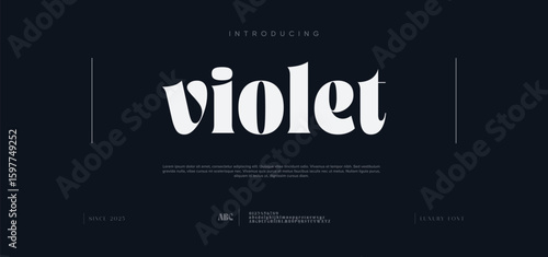 Violet bold serif display font. Stylish and contemporary typography with strong curves, perfect for branding, fashion headlines, posters, and editorial design. Vector illustration.

