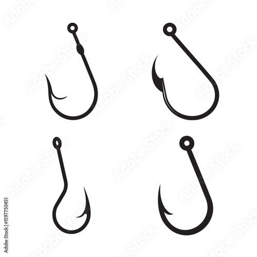 barbed fishing hook silhouette set bundle