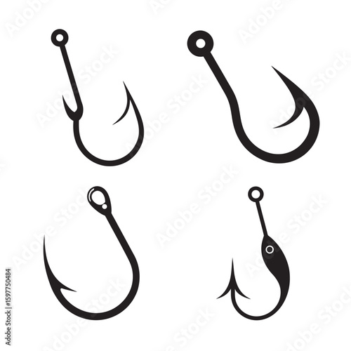 barbed fishing hook silhouette set bundle