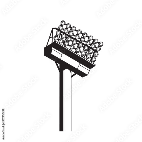 Vector illustration of a stadium floodlight tower silhouette against a white background