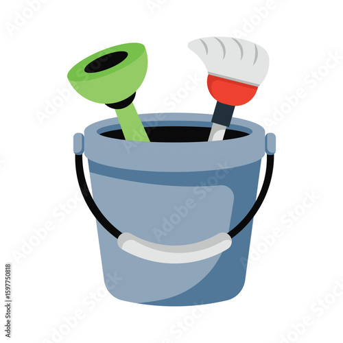 Clening Bucket  Flat Vector Icon Eps 10 Files
