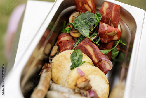 Savory grilled sausages and...