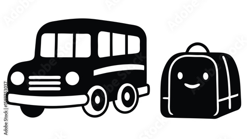 Playful Vector Doodles of School Bus Backpack and Apple for Education Designs