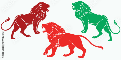 A dynamic Colorful Lion vector silhouette, perfect for equestrian illustrations of a running wild stallion
