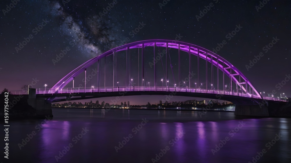 Fototapeta premium Illuminated Night Bridge — Urban Elegance and City Lights