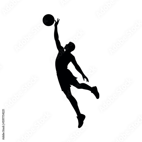Basketball player performing an athletic slam dunk silhouette Art Vector illustration