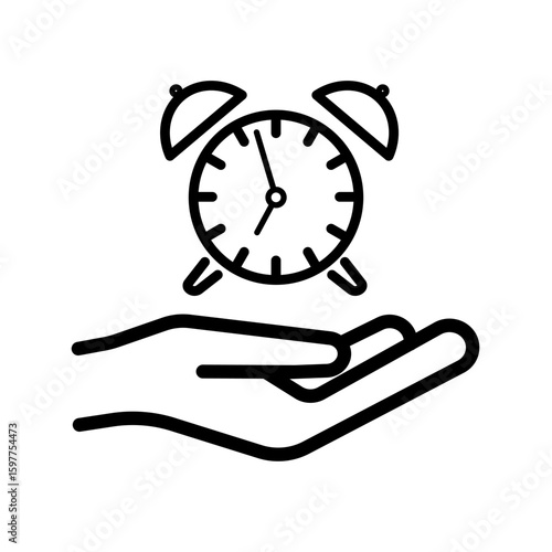 hand holding clock time, time control  -  vector icon