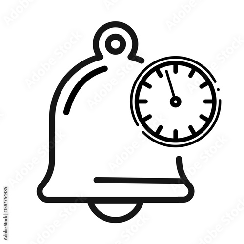 bell with clock - vector icon