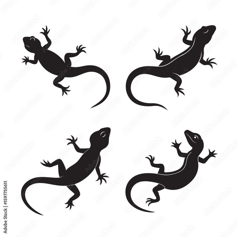 Fototapeta premium lizard crawling silhouette set bundle on white background