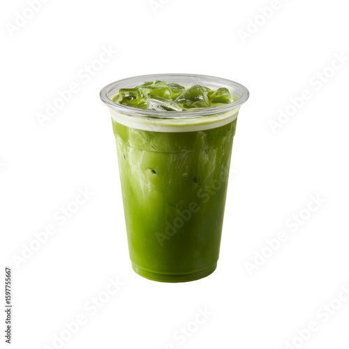 Refreshing Iced Matcha Latte in Clear Plastic Cup