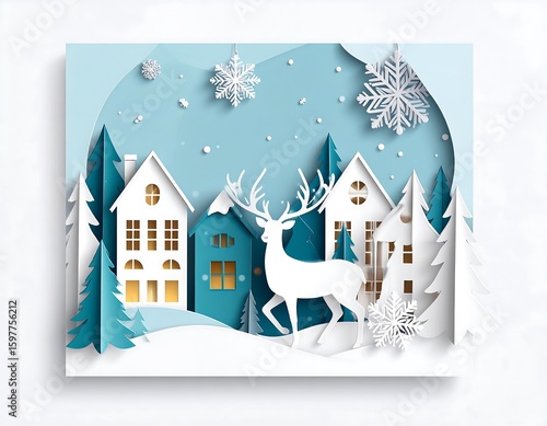 Festive paper cut winter village scene