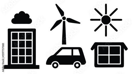 Green Energy Concept Icon Set Renewable Resources Sustainability and Eco Friendly Designs