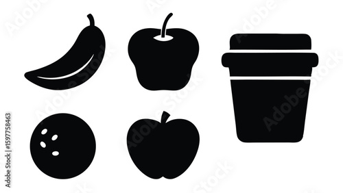Cute Flat Icons of Healthy Snack Options Fruits Vegetables and Nuts