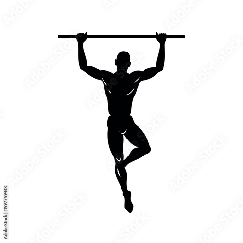 Calisthenics athlete doing advanced muscle up pose silhouette Art Vector illustration