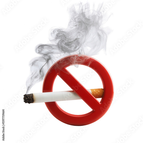 Red no smoking sign with cigarette and smoke