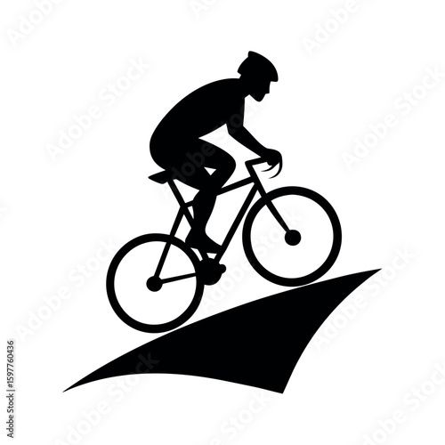 Cyclist pedaling uphill with strength and endurance silhouette Art Vector illustration