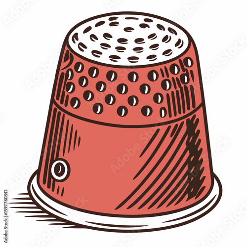 Coral thimble with dark outlines and dimples sewing craft