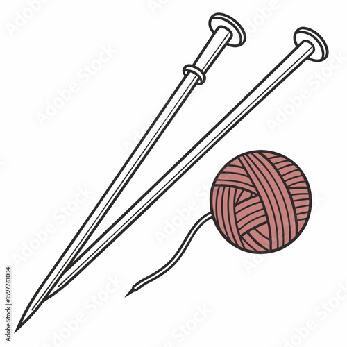 Double pointed knitting needles with a ball of yarn craft hobby