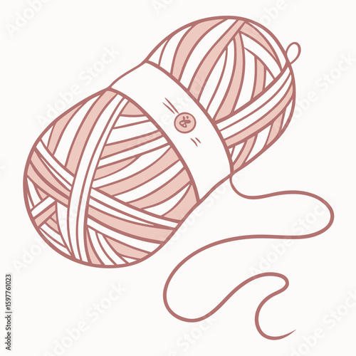 Dusty rose yarn ball with trailing thread and button detail skein wool