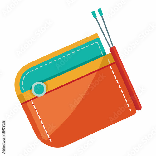 Orange teal pouch with knitting needles case yarn