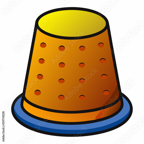 Orange thimble with blue base and yellow top sewing craft