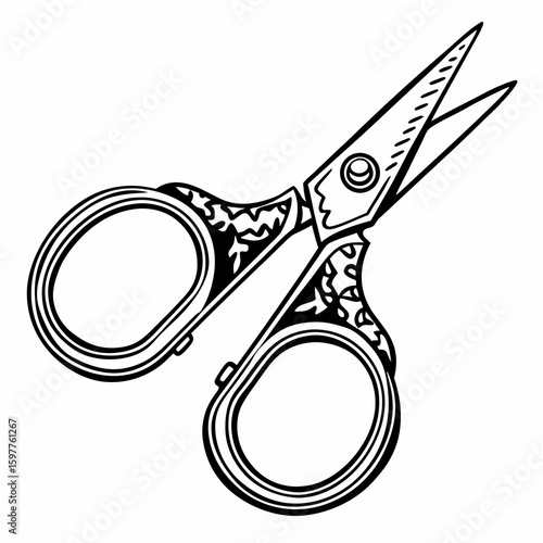 Ornate embroidery scissors black and white sewing tool craft supply