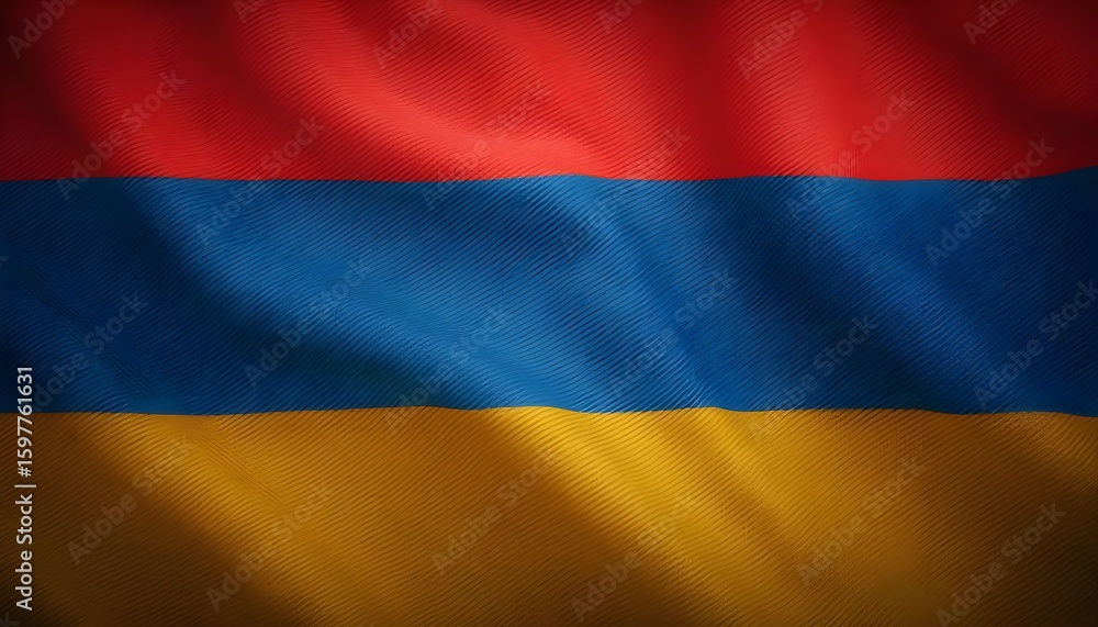 Obraz premium National flag of Armenia waving proudly in the wind during a bright sunny day, showcasing vibrant colors of red, blue, and yellow Generative AI