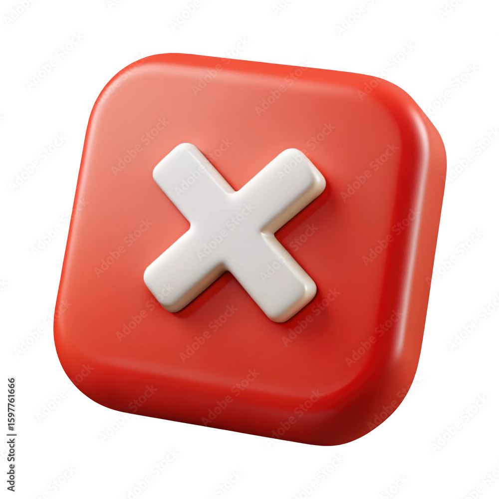 Fototapeta premium 3d render of a red square with a white x on transparent background