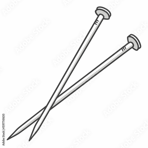 Silver knitting needles crossed on white double pointed needles yarn craft