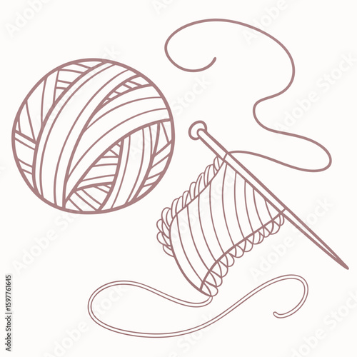 Skein of yarn with knitting needle and fabric craft