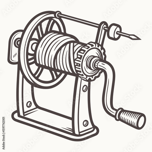 Antique yarn winder with crank and spool thread winding