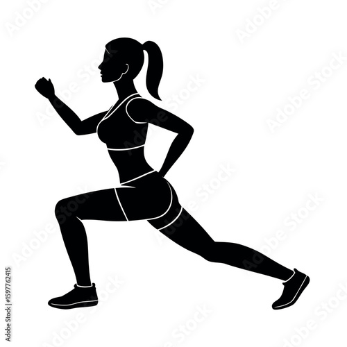 Focused woman performing intense lunge exercise silhouette Art Vector illustration