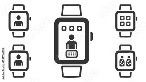 Diverse Smartwatch Interfaces Displaying Notifications, Contacts, Apps, and Communication Options for a Modern Connected Lifestyle and Wearable Technology