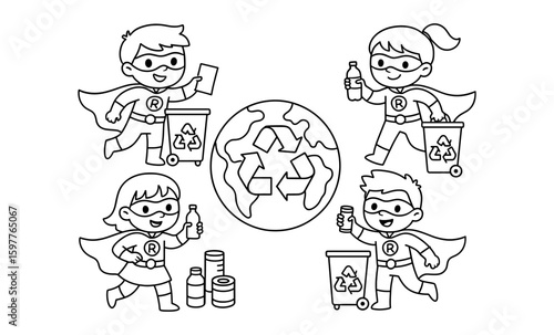 Recycling superheroes encouraging kids to save the planet with fun activities
