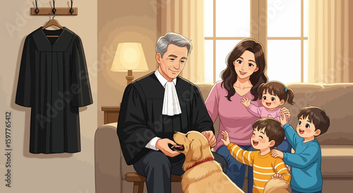 Happy young family with their dog smiling and having fun