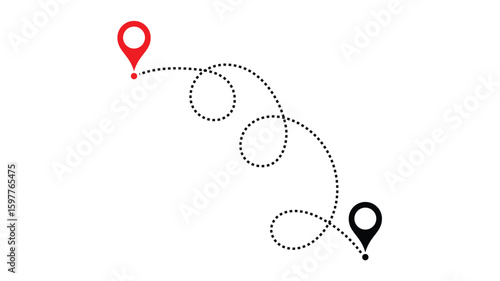 air plane flight route with start point and dash line trace. Various aircraft and destination location pins icons. Aircraft tracking, planes, travel, map