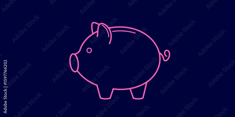 Fototapeta premium Simple line drawing piggy bank icon, symbolizing savings & financial planning, saving, money