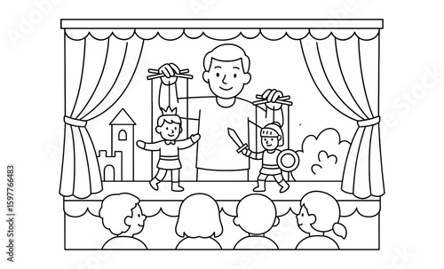 Engaging puppet show in theater setting with enthusiastic audience