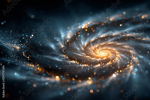 A digital abstract composition showing a radiant Fibonacci spiral glowing in space, surrounded by ethereal light trails and cosmic textures. 