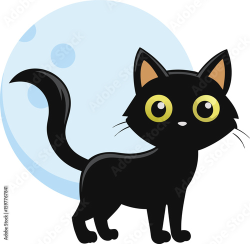 Cute Black Cat With Big Yellow Eyes Under The Moon new 2025 trendy